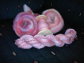 Kool-Aid dyed rovings, singles, and 2 ply skein