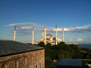 View from top of my hotel. Blue Mosque in the background and Turkish Museum on left.